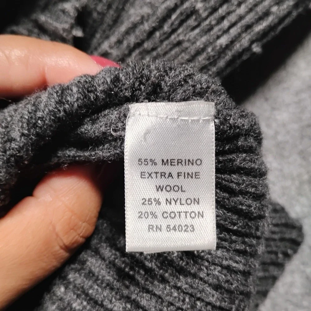 Banana Republic Ribbed Button Mock Neck Merino Wool Sweater Men's Large Gray